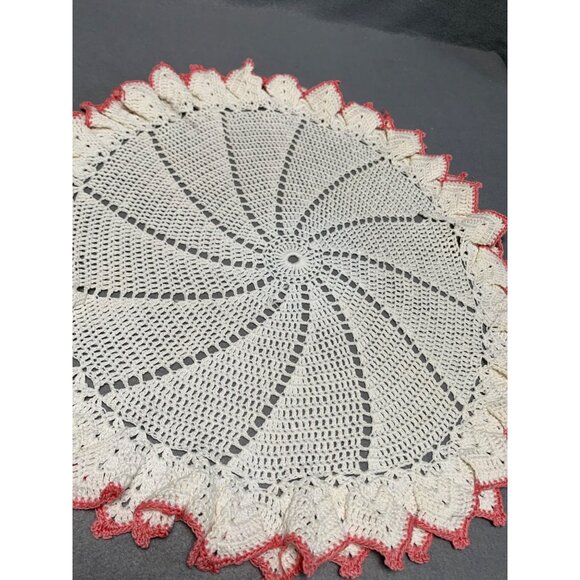 Handmade Crochet Doily with Pink Edging 16" - Picture 2 of 7